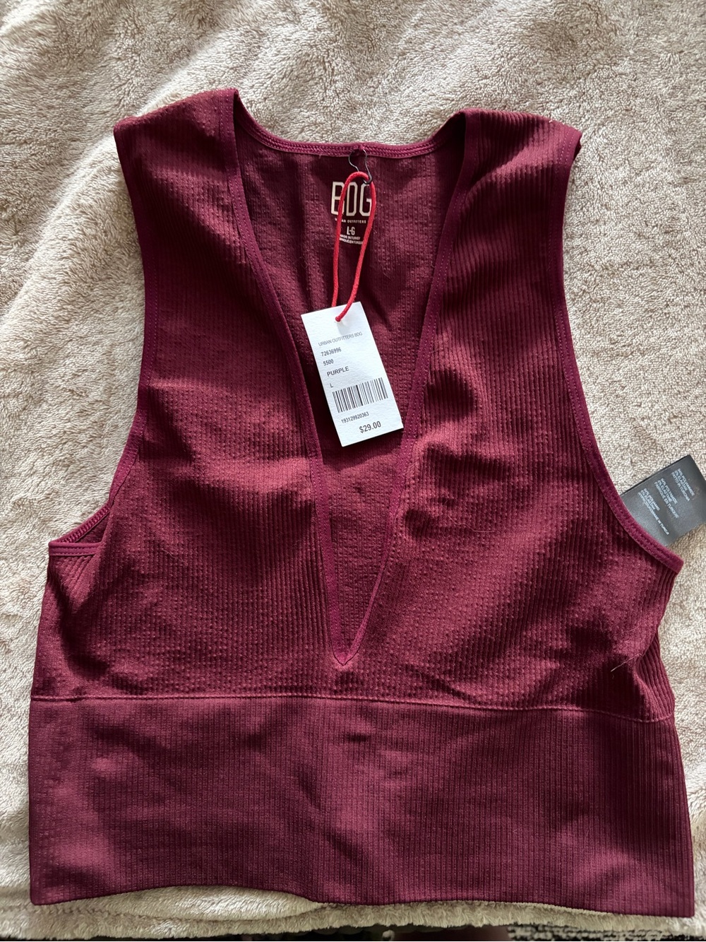 BDG Ribbed V-Neck Tank in Burgundy